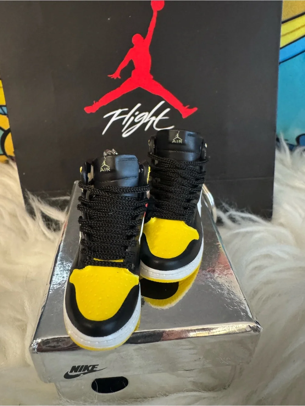 Jordan Mini Sneaker Keychain in Yellow, Black & White